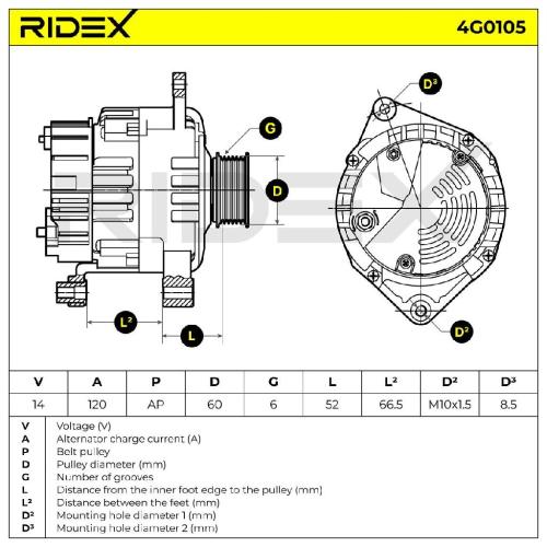 RIDEX 4G0105 Lichtmaschine 120A 14V Drehrichtung im Uhrzeigersinn mit für FIAT Bild RIDEX 4G0105 Lichtmaschine 120A 14V Drehrichtung im Uhrzeigersinn mit für FIAT
