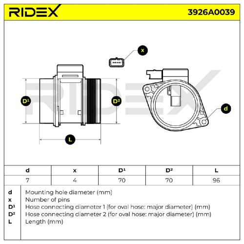 RIDEX 3926A0039 Luftmassenmesser/Luftmengenmesser LMM mit Gehäuse 4-Polig Bild RIDEX 3926A0039 Luftmassenmesser/Luftmengenmesser LMM mit Gehäuse 4-Polig