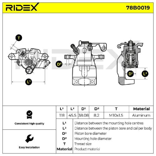 RIDEX 78B0019 Bremssattel Bremszange Hinten rechts für OPEL Meriva A (X03) Bild RIDEX 78B0019 Bremssattel Bremszange Hinten rechts für OPEL Meriva A (X03)