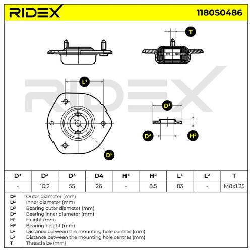 RIDEX 1180S0486 Federbeinstützlager mit Wälzlager Vorne für MAZDA GJ6A34380C Bild RIDEX 1180S0486 Federbeinstützlager mit Wälzlager Vorne für MAZDA GJ6A34380C