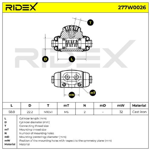 RIDEX 277W0026 1x Radbremszylinder Trommelbremse Radzylinder Hinten beidseitig Bild RIDEX 277W0026 1x Radbremszylinder Trommelbremse Radzylinder Hinten beidseitig