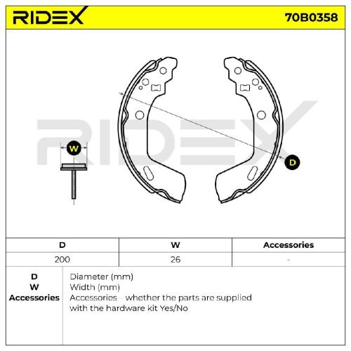 RIDEX Bremsbacken Satz für Trommelbremse Hinten ohne Radbremszylinder mit Hebel Bild RIDEX Bremsbacken Satz für Trommelbremse Hinten ohne Radbremszylinder mit Hebel