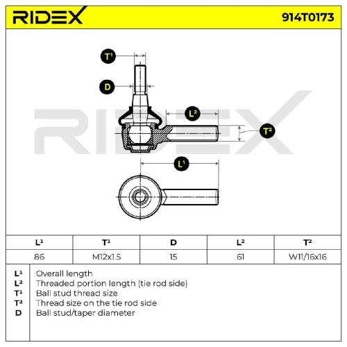 RIDEX Spurstangenkopf Vorderachse rechts außen Traggelenk 11/16