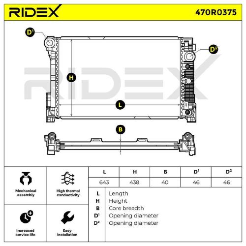 RIDEX 470R0375 Motorkühler / Wasserkühler passend für MERCEDES-BENZ 2045000603 Bild RIDEX 470R0375 Motorkühler / Wasserkühler passend für MERCEDES-BENZ 2045000603