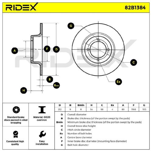 RIDEX 82B1384 2x Bremsscheiben Vorne Ø252mm voll für SKODA 105,120 (742) Bild RIDEX 82B1384 2x Bremsscheiben Vorne Ø252mm voll für SKODA 105,120 (742)
