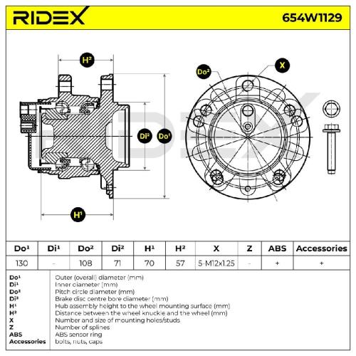 RIDEX 654W1129 Radlagersatz pro 1 Rad Hinten rechts links Schrägkugellager mit Bild RIDEX 654W1129 Radlagersatz pro 1 Rad Hinten rechts links Schrägkugellager mit