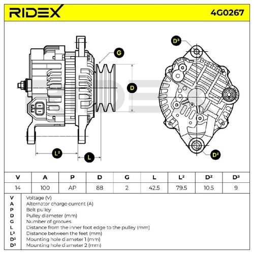 RIDEX 4G0267 Lichtmaschine 100A 14V Drehrichtung im Uhrzeigersinn mit für NISSAN Bild RIDEX 4G0267 Lichtmaschine 100A 14V Drehrichtung im Uhrzeigersinn mit für NISSAN