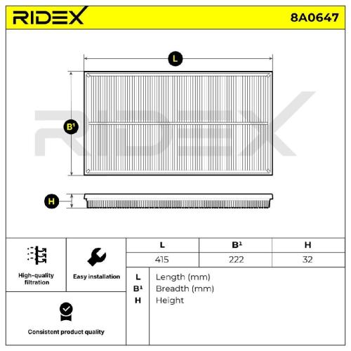 RIDEX 8A0647 Motor Luftfilter Filtereinsatz für AUDI A3 Sportback (8VA, 8VF) Bild RIDEX 8A0647 Motor Luftfilter Filtereinsatz für AUDI A3 Sportback (8VA, 8VF)