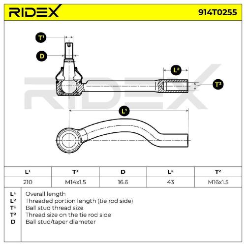 RIDEX Spurstangenkopf außen Vorderachse links Traggelenk M14X1.5 914T0255 Bild RIDEX Spurstangenkopf außen Vorderachse links Traggelenk M14X1.5 914T0255