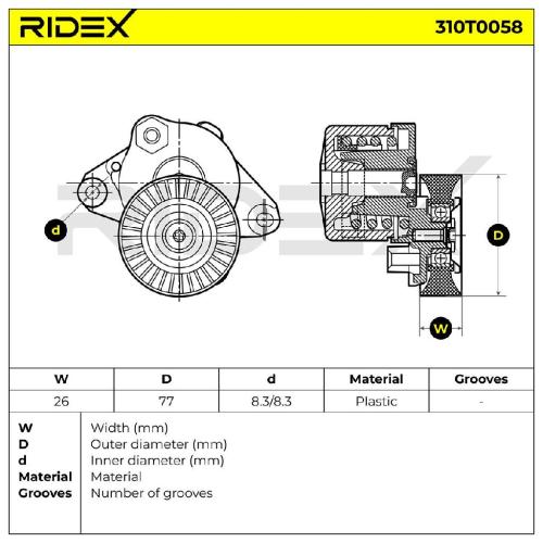 RIDEX 310T0058 Spannrolle Keilrippenriemen passend für MERCEDES-BENZ 04862624AA Bild RIDEX 310T0058 Spannrolle Keilrippenriemen passend für MERCEDES-BENZ 04862624AA