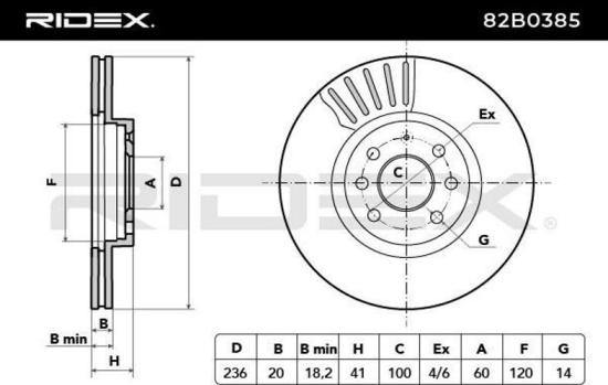 RIDEX 82B0385 1x Bremsscheibe Vorne Ø236mm Belüftet für OPEL Corsa B Schrägheck Bild RIDEX 82B0385 1x Bremsscheibe Vorne Ø236mm Belüftet für OPEL Corsa B Schrägheck