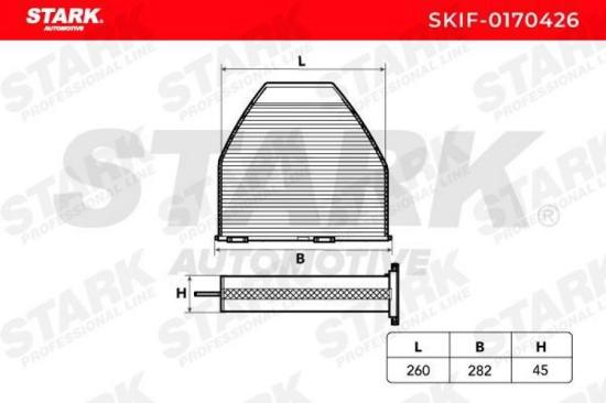 STARK SKIF-0170426 Innenraumfilter Pollenfilter Höhe: 45 Breite: 282 Länge: 265 Bild STARK SKIF-0170426 Innenraumfilter Pollenfilter Höhe: 45 Breite: 282 Länge: 265