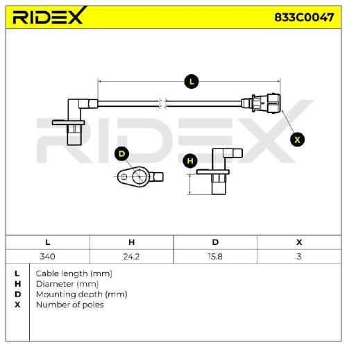 RIDEX Kurbelwellensensor 833C0047 Induktivsensor mit Kabel passend für PEUGEOT Bild RIDEX Kurbelwellensensor 833C0047 Induktivsensor mit Kabel passend für PEUGEOT