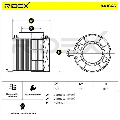 RIDEX 8A1645 Motor Luftfilter Umluftfilter für AUDI A4 Avant (8K5, B8) Q5 (8RB) Bild RIDEX 8A1645 Motor Luftfilter Umluftfilter für AUDI A4 Avant (8K5, B8) Q5 (8RB)