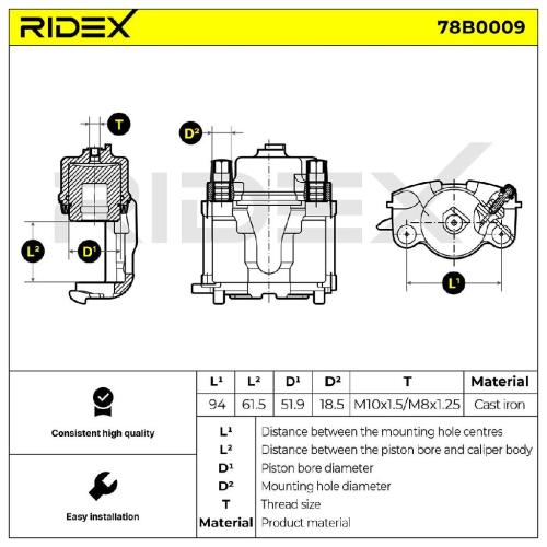 RIDEX 78B0009 Bremssattel Bremszange Vorne rechts für OPEL Astra H Caravan (A04) Bild RIDEX 78B0009 Bremssattel Bremszange Vorne rechts für OPEL Astra H Caravan (A04)