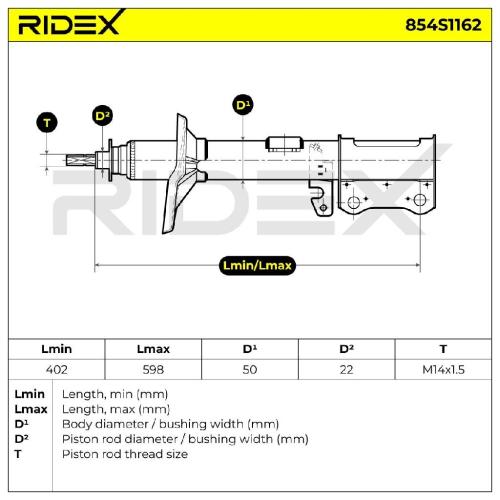 RIDEX 854S1162 1x Stoßdämpfer Federbein Gasdruck Vorne links für TOYOTA CELICA Bild RIDEX 854S1162 1x Stoßdämpfer Federbein Gasdruck Vorne links für TOYOTA CELICA