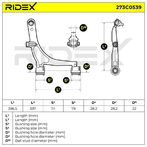 RIDEX 273C0539 Lenker Radaufhängung Querlenker Front unten für RENAULT 9108048 Bild RIDEX 273C0539 Lenker Radaufhängung Querlenker Front unten für RENAULT 9108048