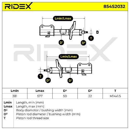 RIDEX 854S2032 2x Stoßdämpfer Federbein Gasdruck Vorne für SUZUKI 4160264J01 Bild RIDEX 854S2032 2x Stoßdämpfer Federbein Gasdruck Vorne für SUZUKI 4160264J01