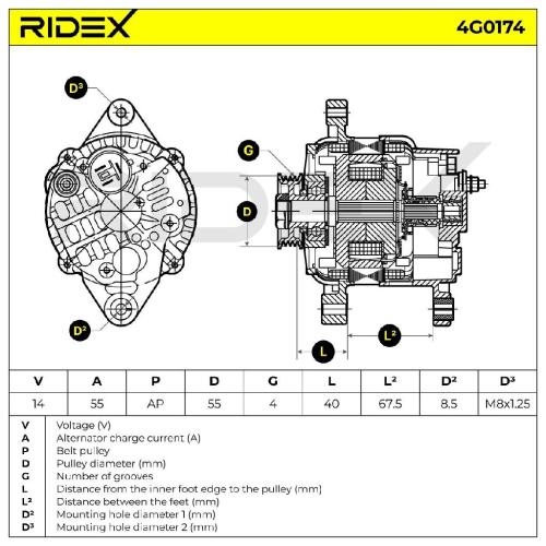 RIDEX 4G0174 Lichtmaschine 55A 14V Drehrichtung im Uhrzeigersinn mit für SUZUKI Bild RIDEX 4G0174 Lichtmaschine 55A 14V Drehrichtung im Uhrzeigersinn mit für SUZUKI