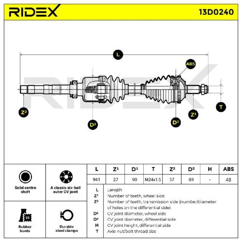 RIDEX Antriebswelle Achswelle Vorderachse/Vorne rechts für FIAT 9626084088 Bild RIDEX Antriebswelle Achswelle Vorderachse/Vorne rechts für FIAT 9626084088
