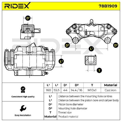 RIDEX 78B1909 Bremssattel Bremszange Vorne rechts passend für MERCEDES-BENZ Bild RIDEX 78B1909 Bremssattel Bremszange Vorne rechts passend für MERCEDES-BENZ