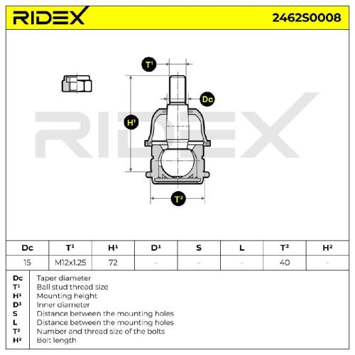 RIDEX 2462S0008 Traggelenk Führungsgelenk Vorne für HYUNDAI i20 (PB, PBT) Bild RIDEX 2462S0008 Traggelenk Führungsgelenk Vorne für HYUNDAI i20 (PB, PBT)