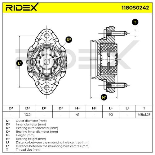 RIDEX 1180S0242 Federbeinstützlager ohne Kugellager Hinten beidseitig Bild RIDEX 1180S0242 Federbeinstützlager ohne Kugellager Hinten beidseitig
