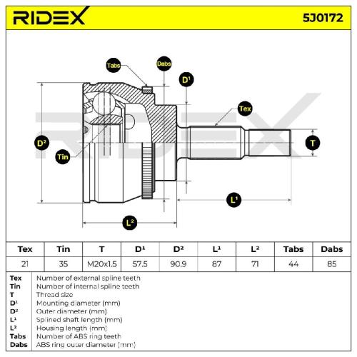 RIDEX 5J0172 Gelenksatz Antriebswelle Achswelle Vorne radseitig für RENAULT Bild RIDEX 5J0172 Gelenksatz Antriebswelle Achswelle Vorne radseitig für RENAULT