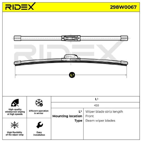 RIDEX Scheibenwischer Wischblatt Stück mit Spoiler Vorne Länge: 450mm für VW für Bild RIDEX Scheibenwischer Wischblatt Stück mit Spoiler Vorne Länge: 450mm für VW für