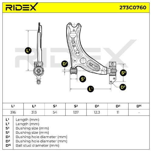 RIDEX 273C0760 Lenker Radaufhängung Querlenker Front links für VW TIGUAN (5N) Bild RIDEX 273C0760 Lenker Radaufhängung Querlenker Front links für VW TIGUAN (5N)