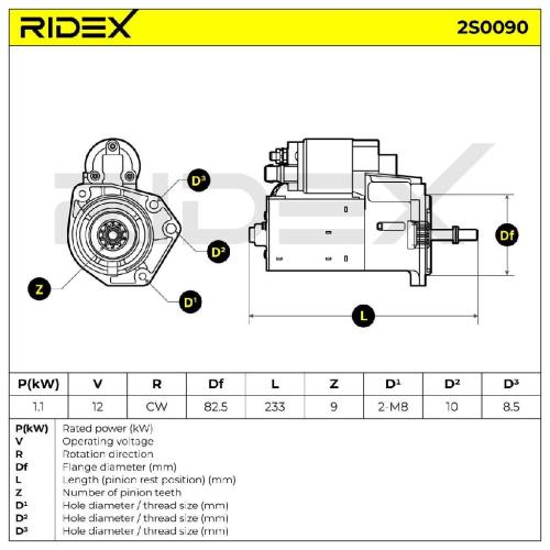 RIDEX Motor Starter/Anlasser 1,1kW für VW Golf 1II (1H1) Lupo (6X1, 6E1) POLO Bild RIDEX Motor Starter/Anlasser 1,1kW für VW Golf 1II (1H1) Lupo (6X1, 6E1) POLO