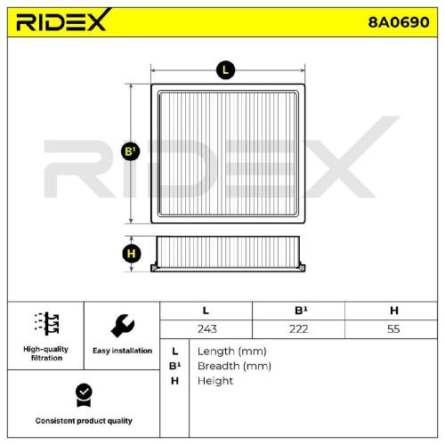 RIDEX 8A0690 Motor Luftfilter Filtereinsatz für JEEP GRAND CHEROKEE IV (WK, WK2) Bild RIDEX 8A0690 Motor Luftfilter Filtereinsatz für JEEP GRAND CHEROKEE IV (WK, WK2)