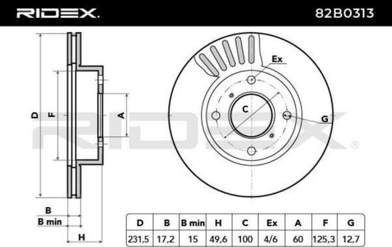 RIDEX 82B0313 2x Bremsscheiben Vorne Ø231mm Belüftet für SUZUKI 55311A65L10 Bild RIDEX 82B0313 2x Bremsscheiben Vorne Ø231mm Belüftet für SUZUKI 55311A65L10