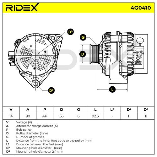 RIDEX 4G0410 Lichtmaschine 90A 12V Drehrichtung im Uhrzeigersinn für für VW Bild RIDEX 4G0410 Lichtmaschine 90A 12V Drehrichtung im Uhrzeigersinn für für VW