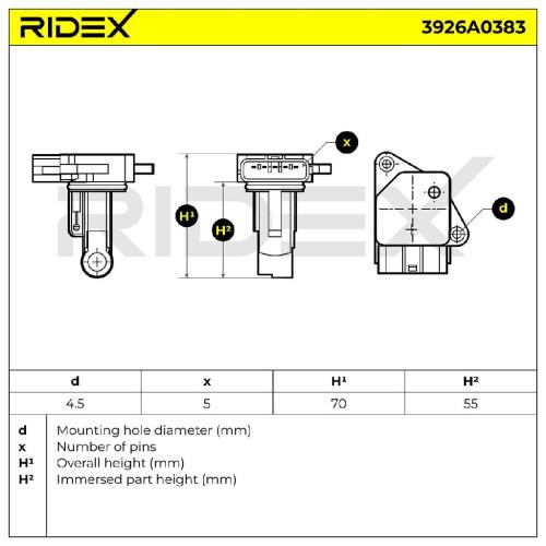 RIDEX 3926A0383 Luftmassenmesser/Luftmengenmesser LMM 5-Polig für VOLVO V70 II Bild RIDEX 3926A0383 Luftmassenmesser/Luftmengenmesser LMM 5-Polig für VOLVO V70 II