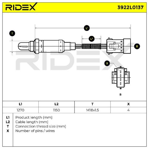 RIDEX 3922L0137 Lambdasonde Regelsonde vor Katalysator Oxygen O2 Sensor Beheizt Bild RIDEX 3922L0137 Lambdasonde Regelsonde vor Katalysator Oxygen O2 Sensor Beheizt