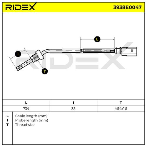 RIDEX 3938E0047 Abgastemperatursensor nach DPF für VW Polo Schrägheck (6R1, 6C1) Bild RIDEX 3938E0047 Abgastemperatursensor nach DPF für VW Polo Schrägheck (6R1, 6C1)