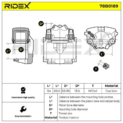 RIDEX 78B0189 Bremssattel Bremszange Vorne rechts für BMW 3 Limousine (E46) Bild RIDEX 78B0189 Bremssattel Bremszange Vorne rechts für BMW 3 Limousine (E46)