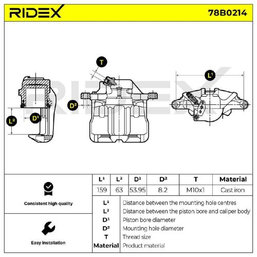 RIDEX 78B0214 Bremssattel Bremszange Vorne links für VW Golf 1I (19E, 1G1) Bild RIDEX 78B0214 Bremssattel Bremszange Vorne links für VW Golf 1I (19E, 1G1)
