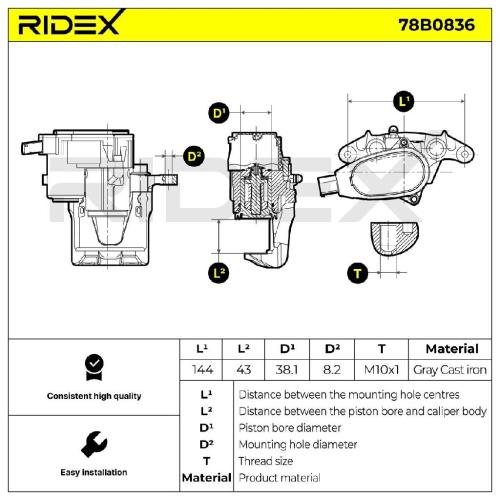 RIDEX 78B0836 Bremssattel Bremszange Hinten rechts für HYUNDAI i40 CW (VF) für Bild RIDEX 78B0836 Bremssattel Bremszange Hinten rechts für HYUNDAI i40 CW (VF) für