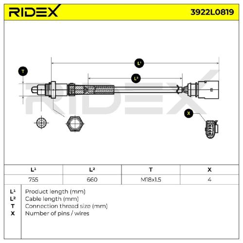 RIDEX 3922L0819 Lambdasonde Oxygen O2 Sensor Beheizt für VW Golf 5II Schrägheck Bild RIDEX 3922L0819 Lambdasonde Oxygen O2 Sensor Beheizt für VW Golf 5II Schrägheck