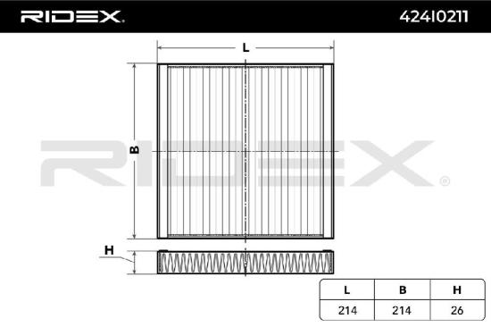 RIDEX 424I0211 Innenraumfilter Pollenfilter Aktivkohlefilter Höhe: 26 Breite: Bild RIDEX 424I0211 Innenraumfilter Pollenfilter Aktivkohlefilter Höhe: 26 Breite: