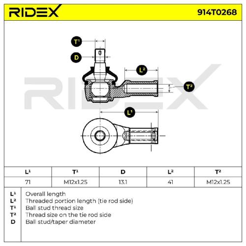 RIDEX Spurstangenkopf Vorderachse beidseitig Traggelenk 12x1,25 914T0268 mit Bild RIDEX Spurstangenkopf Vorderachse beidseitig Traggelenk 12x1,25 914T0268 mit