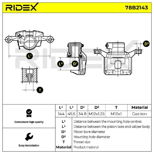 RIDEX 78B2143 Bremssattel Bremszange Hinten rechts für MITSUBISHI PAJERO PININ Bild RIDEX 78B2143 Bremssattel Bremszange Hinten rechts für MITSUBISHI PAJERO PININ