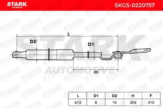 STARK SKGS-0220757 Heckklappendämpfer hinten rechts Länge:616mm 390N Hub: 212mm Bild STARK SKGS-0220757 Heckklappendämpfer hinten rechts Länge:616mm 390N Hub: 212mm