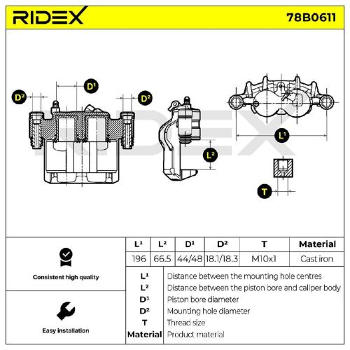 RIDEX 78B0611 Bremssattel Bremszange Vorne links passend für PEUGEOT 77364456 Bild RIDEX 78B0611 Bremssattel Bremszange Vorne links passend für PEUGEOT 77364456