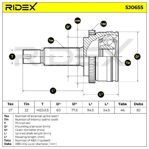RIDEX 5J0655 Gelenksatz Antriebswelle Achswelle Vorne radseitig für HYUNDAI i30 Bild RIDEX 5J0655 Gelenksatz Antriebswelle Achswelle Vorne radseitig für HYUNDAI i30