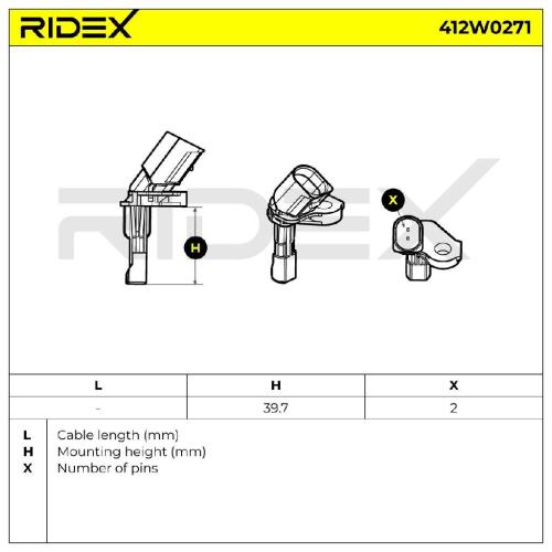 RIDEX ABS-Sensor 412W0271 Hinterachse links Sensorart: aktiver Sensor für VW Bild RIDEX ABS-Sensor 412W0271 Hinterachse links Sensorart: aktiver Sensor für VW
