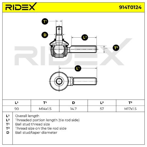 RIDEX Spurstangenkopf Vorderachse beidseitig außen Traggelenk M17 X 1.5 914T0124 Bild RIDEX Spurstangenkopf Vorderachse beidseitig außen Traggelenk M17 X 1.5 914T0124
