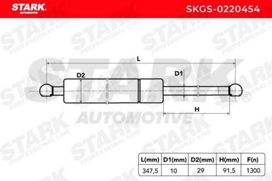 STARK SKGS-0220454 Heckklappendämpfer beidseitig Länge:347,5mm 1300N Hub: 91,5mm Bild STARK SKGS-0220454 Heckklappendämpfer beidseitig Länge:347,5mm 1300N Hub: 91,5mm